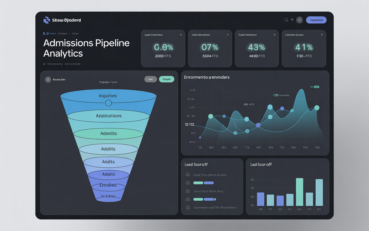 Admissions Intelligence analytics dashboard showing charts, graphs, and key performance metrics