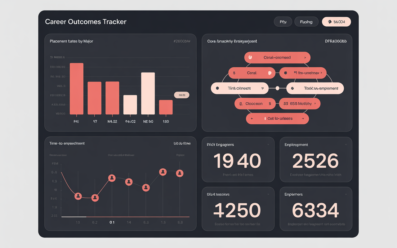 Career Services analytics dashboard showing charts, graphs, and key performance metrics