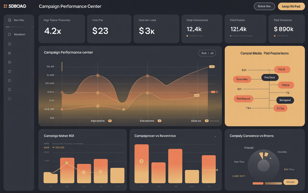 Marketing & Enrollment Campaigns analytics dashboard showing charts, graphs, and key performance metrics